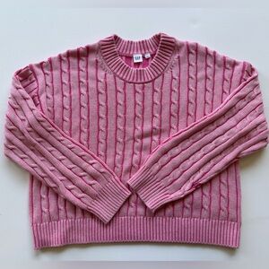 GAP Women's Pink Cable Cropped Crewneck Sweater